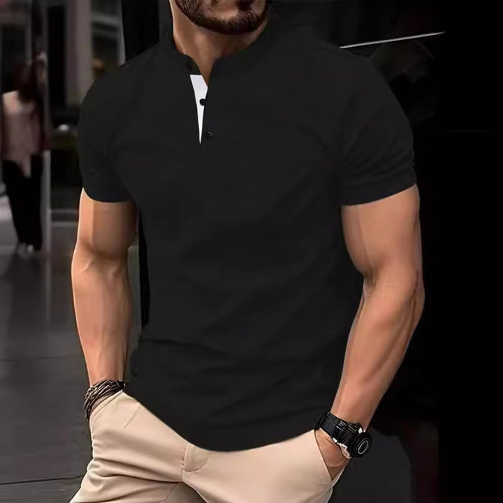 Herren stilvolles Kurzarmhemd mit modernem Stehkragen und dekorativen Knöpfen Aliams