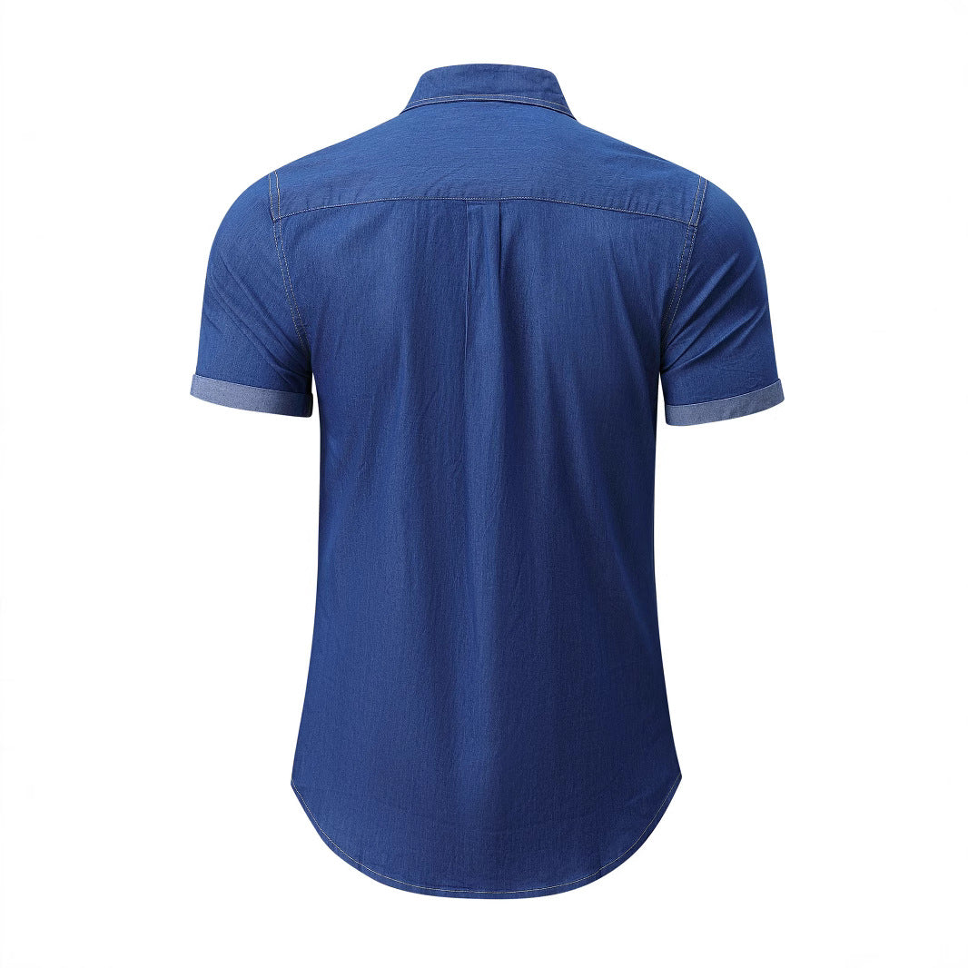 Herren Kurzarm Denimhemd mit doppelten Brusttaschen Aliams