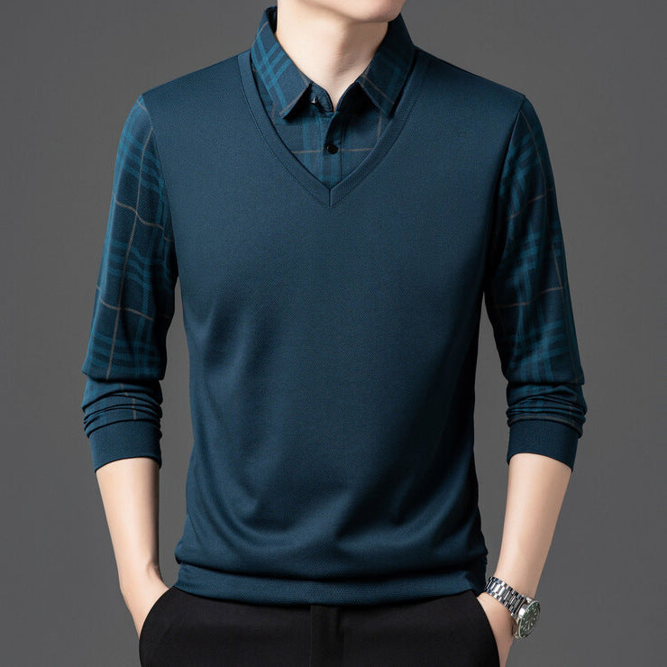 Herren eleganter V-Pullover mit strukturierten Ärmeln Aliams