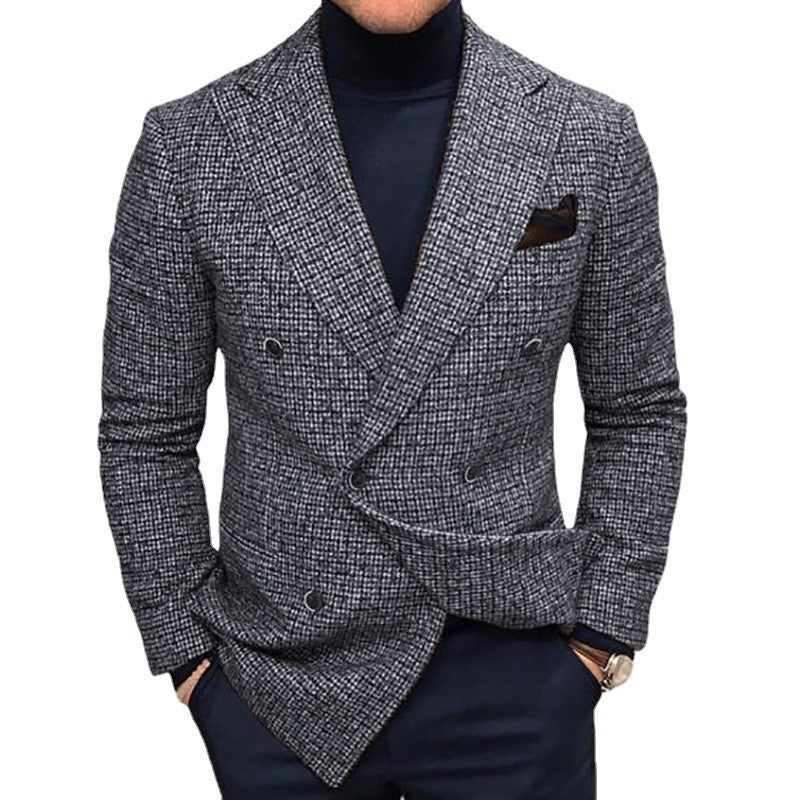 Herren eleganter, kariert Doppelreiher Blazer Aliams