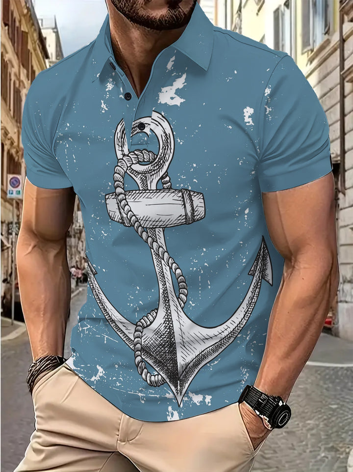 Herren Kurzarm Poloshirt mit maritimem Ankerdesign Aliams