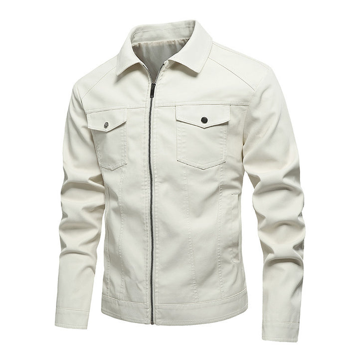 Herren Kunstlederjacke im klassischen Design mit funktionalen Reißverschlusstaschen Aliams