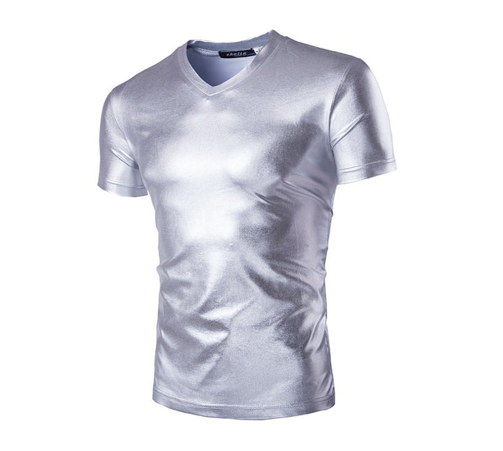 Herren Sportliches V-Ausschnitt T-Shirt mit glänzender Oberfläche Aliams