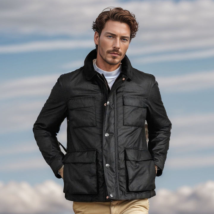 Herren funktionale Utility-Jacke mit warmem Fleece-Kragen und praktischen Taschen Aliams