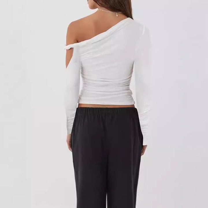 Damen Elegante asymmetrische Bluse mit langen Ärmeln und Raffung Aliams