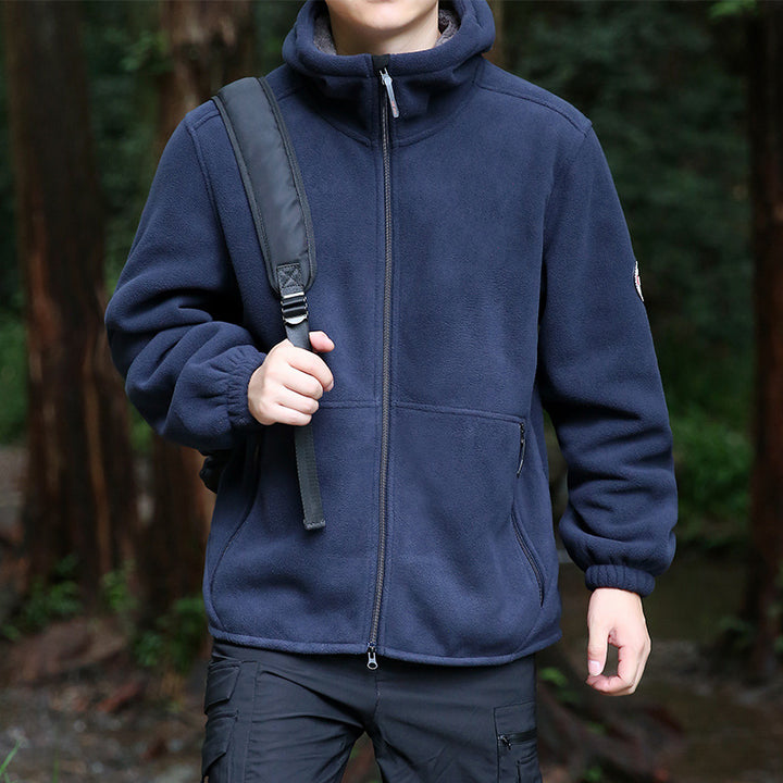 Herren Fleecejacke mit verstellbarer Kapuze und praktischen Reißverschlusstaschen Aliams