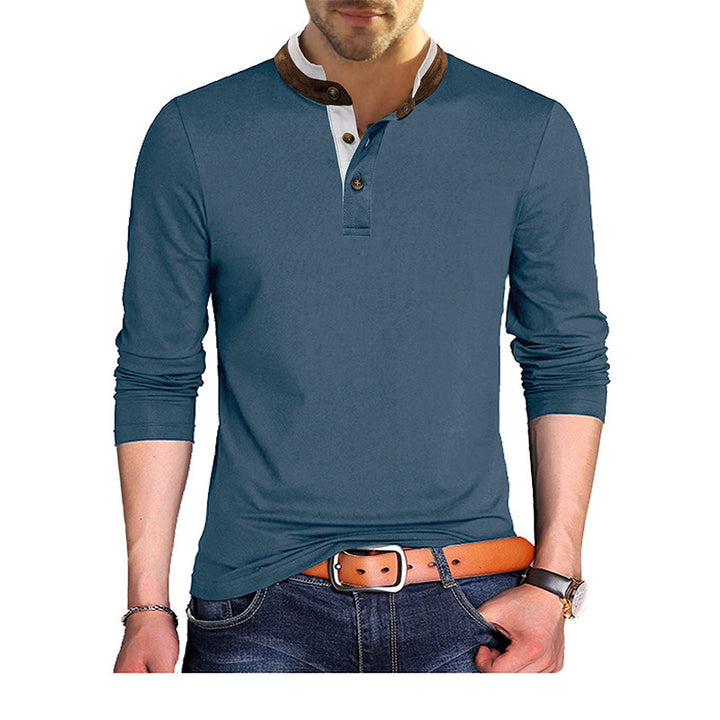 Herren Stilvolles Langarmshirt mit Henley-Kragen und dekorativen Knöpfen Aliams