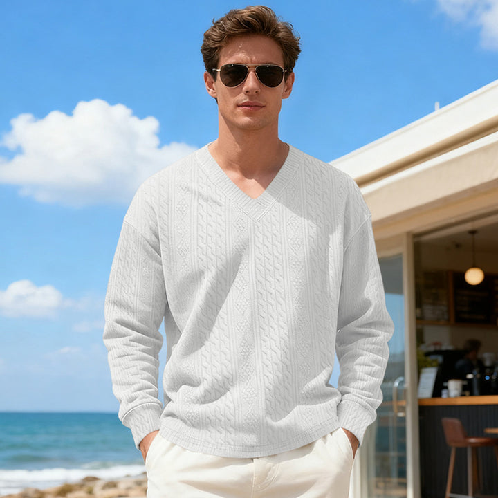 Herren Strickpullover mit V-Ausschnitt und Zopfmuster Aliams