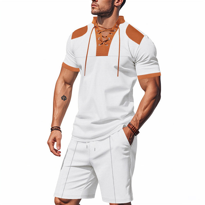 Herren sportliches Oberteil und Shorts-Set mit modischem Schnürdesign Aliams