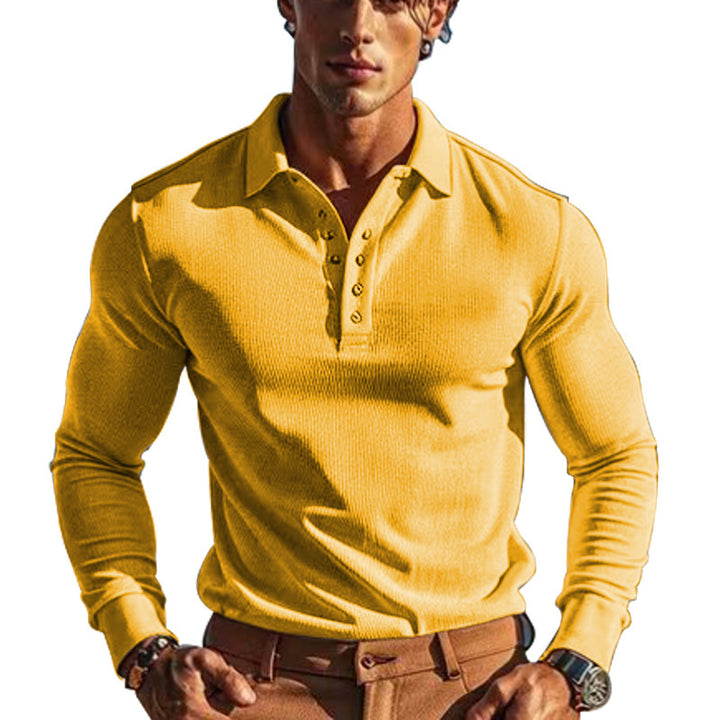 Herren eleganter Langarm-Polo mit Knopfleiste und strukturiertem Design Aliams