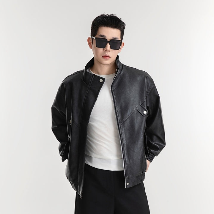 Herren Kunstlederjacke im lässigen Look mit praktischen Pattentaschen Aliams