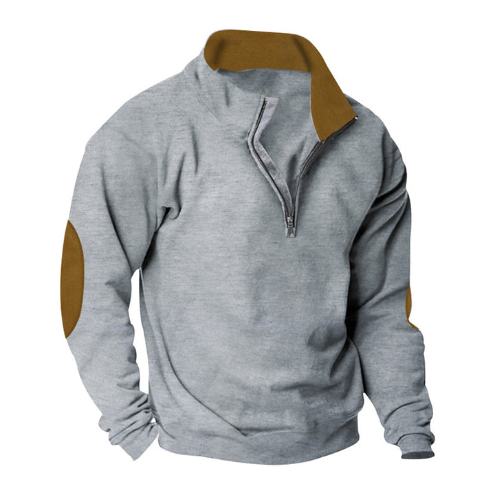 Herren Fleece Sweatshirt mit Stehkragen und schicken Kontrastärmel Aliams