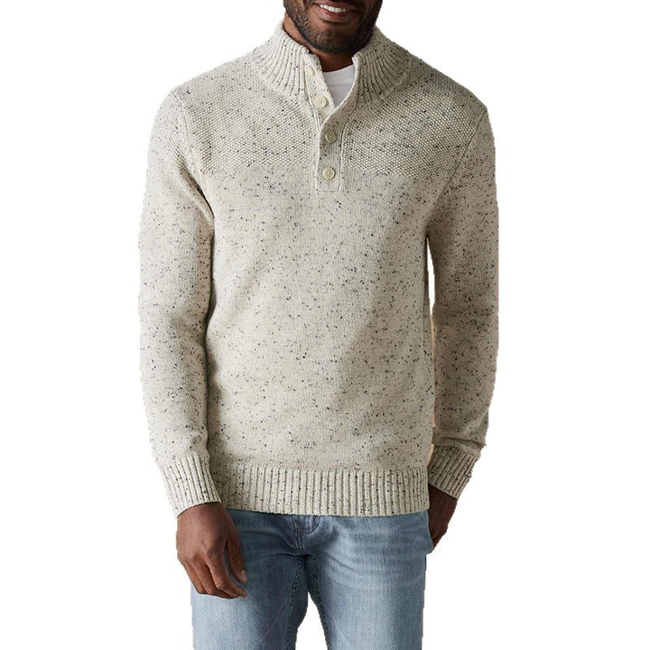 Herren eleganter Strickpullover mit Stehkragen und Knopfleiste Aliams