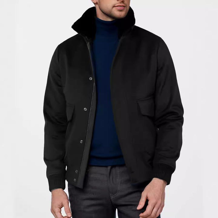 Herren elegante Kurzjacke mit Kunstfellkragen und praktischen Taschen Aliams