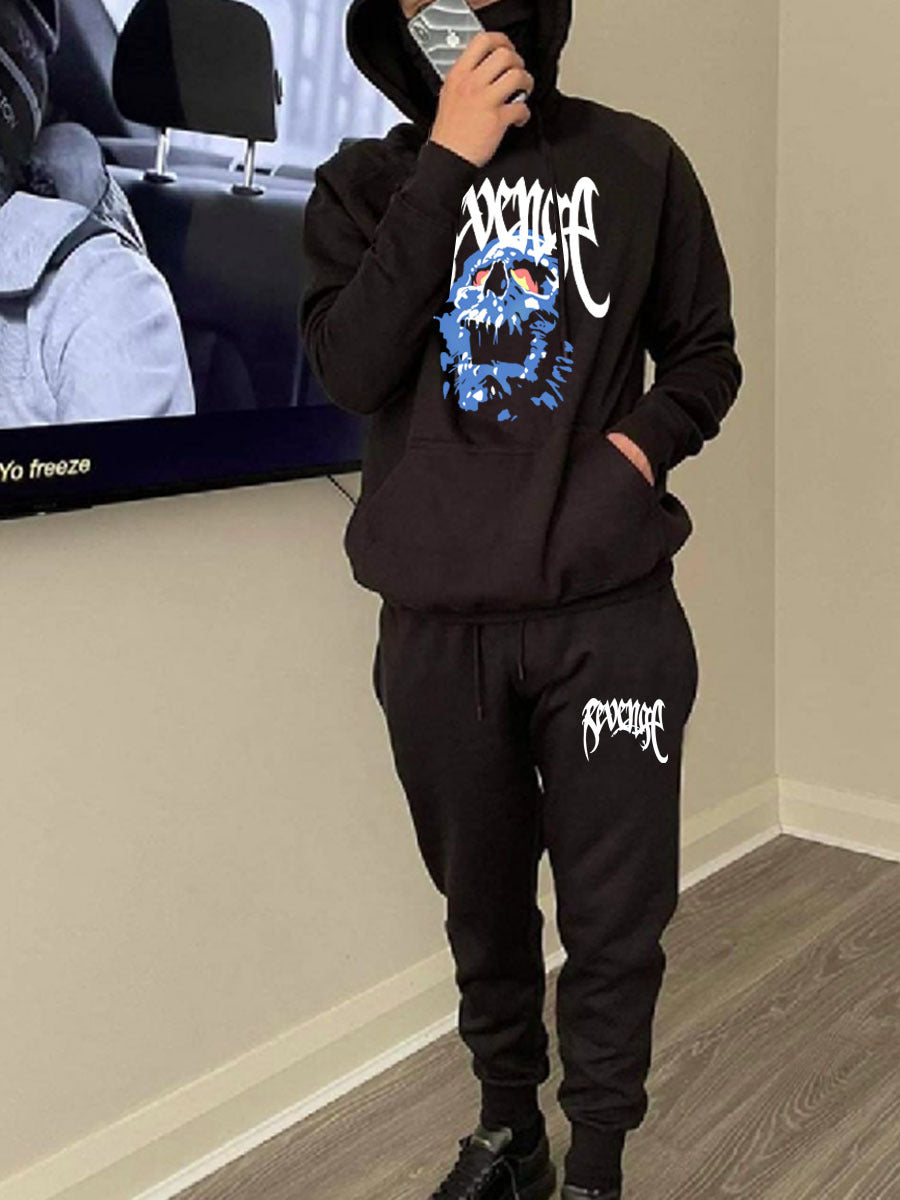 Herren Kapuzenpullover und Jogginghose Set mit künstlerischem Skull-Motiv Aliams