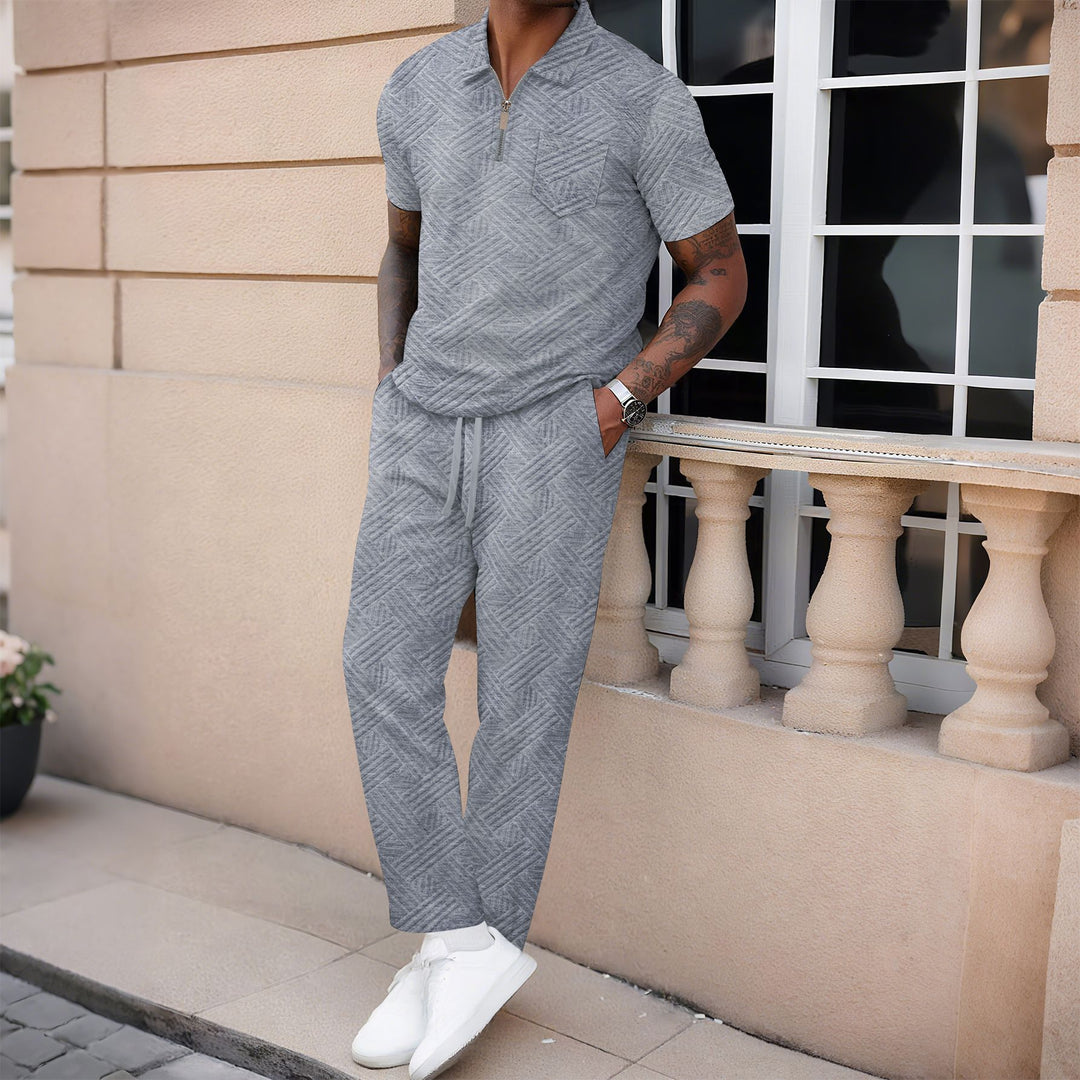 Herren sportliches Kurzarmshirt mit Reißverschluss und atmungsaktiven Cargo-Hose Aliams