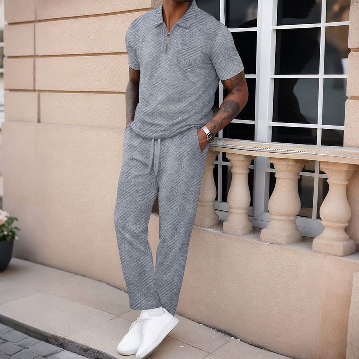 Herren sportliches Kurzarmshirt mit Reißverschluss und atmungsaktiven Cargo-Hose Aliams