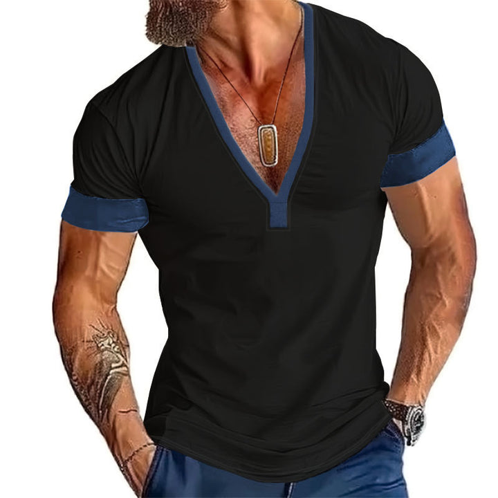 Herren V-Ausschnitt T-Shirt mit Kontrastdetails und sportlichem Schnitt Aliams