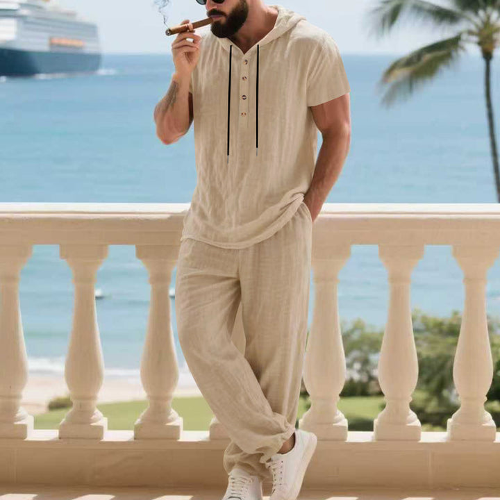 Herren komfortables Freizeit-Set mit modischem Henley-Oberteil und lockeren Hosen Aliams