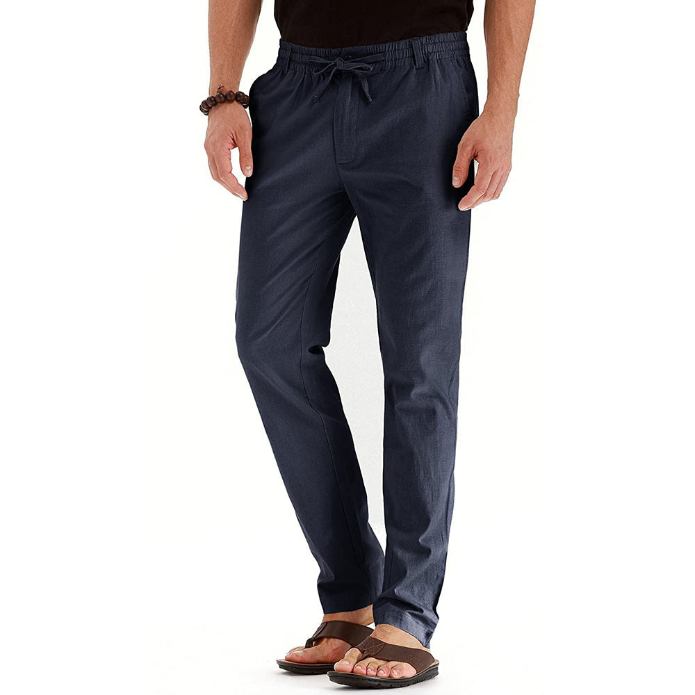 Herren Relaxed Fit Leinenhose mit elastischem Bund und komfortabler Passform Aliams