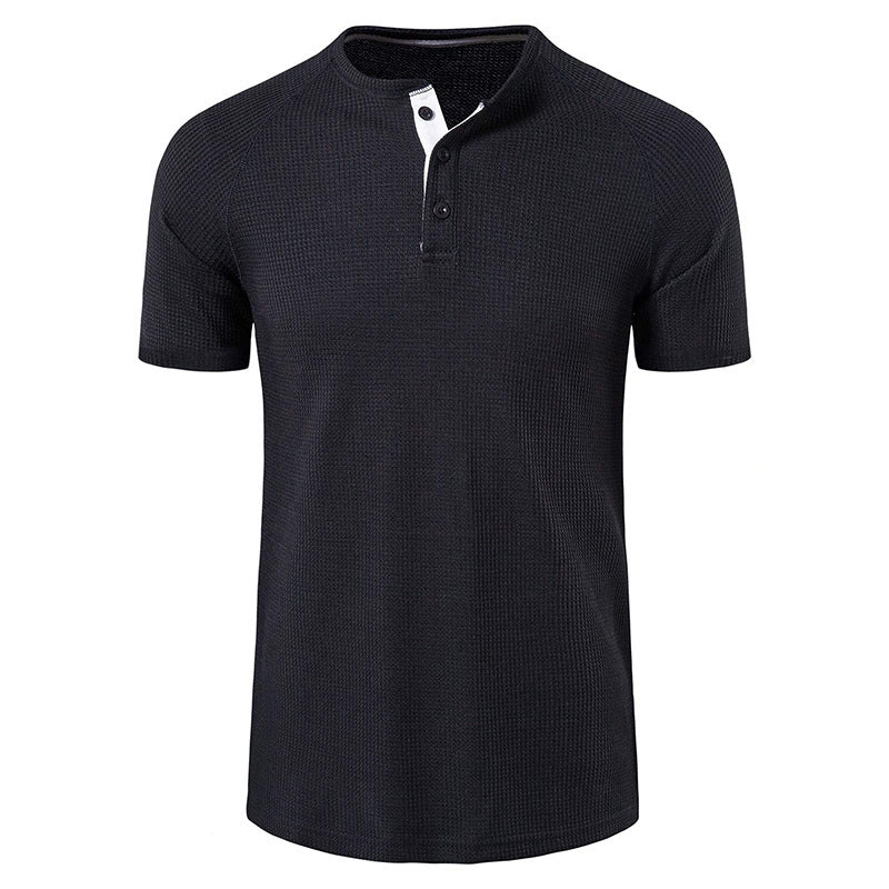 Herren Kurzarm-Henley-Shirt mit strukturiertem Gewebe und eleganter Knopfleiste Aliams