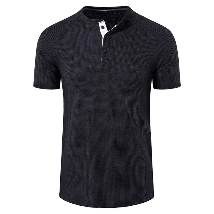 Herren Kurzarm-Henley-Shirt mit strukturiertem Gewebe und eleganter Knopfleiste Aliams
