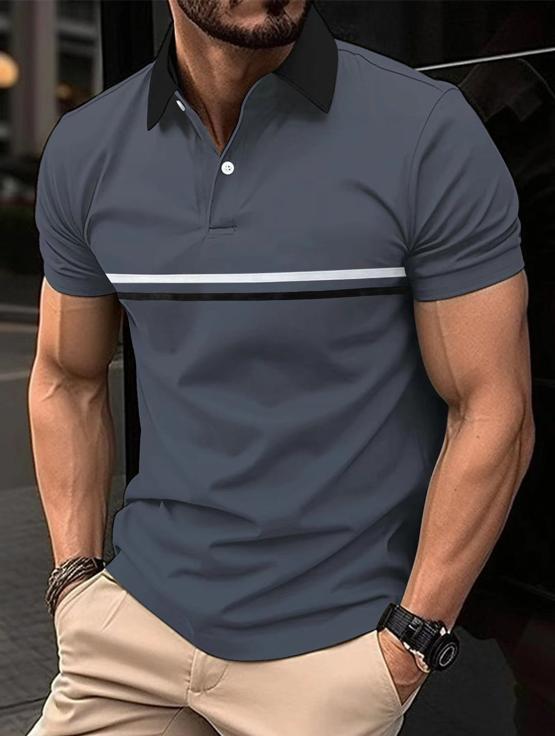 Herren Stylisches Gestreiftes Sport Polo-Shirt Aliams