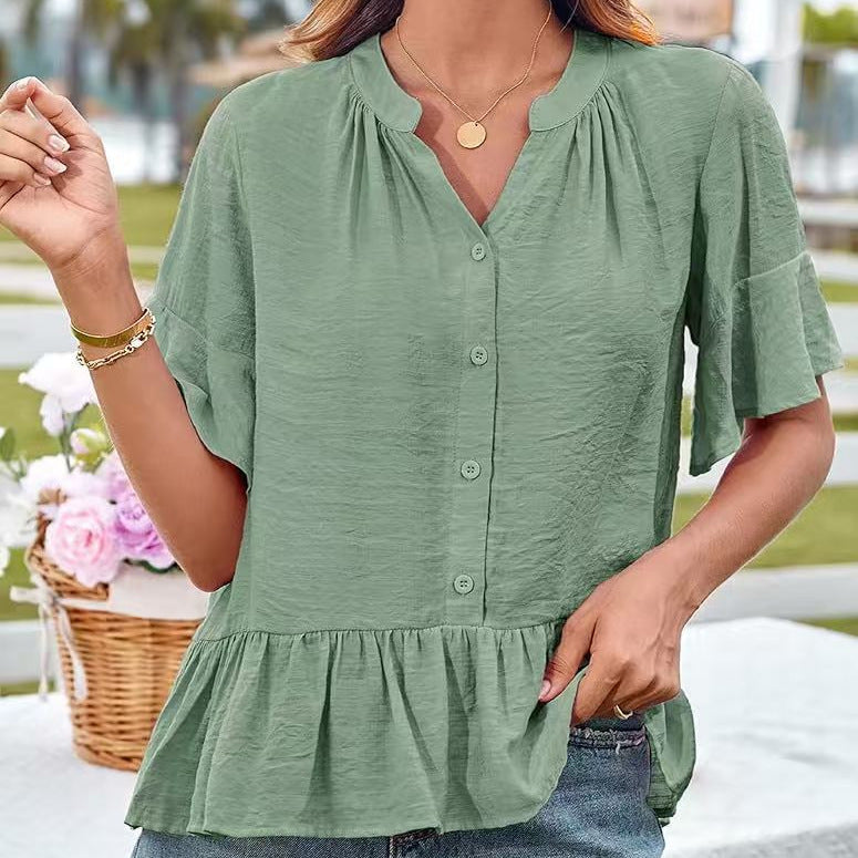 Damen Bluse mit Rüschenschößchen und halblangen Ärmeln Aliams