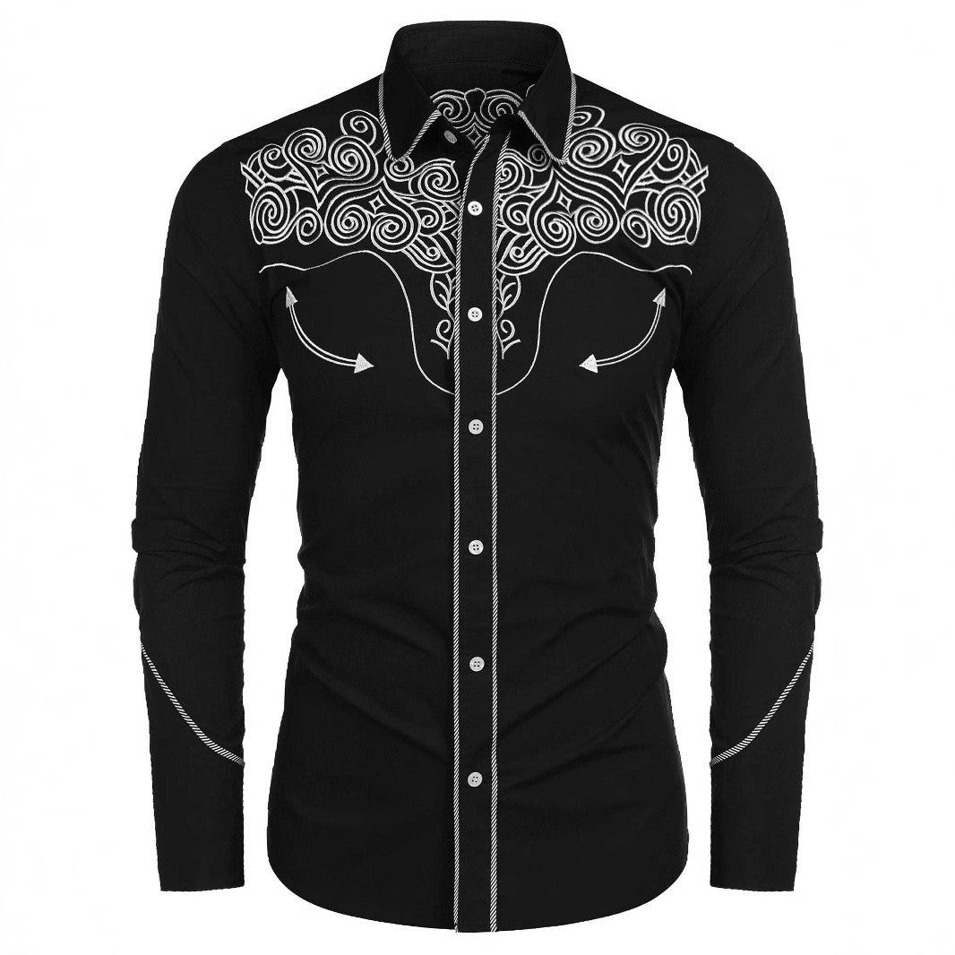 Herren Kunstvoll besticktes Langarmhemd Aliams