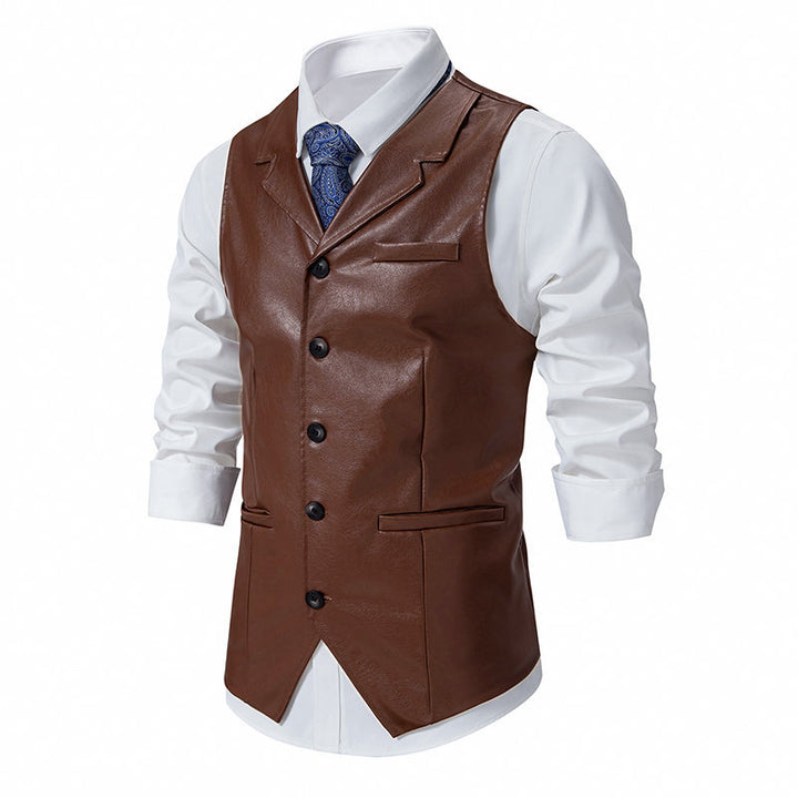 Herren elegante Kunstlederweste Aliams