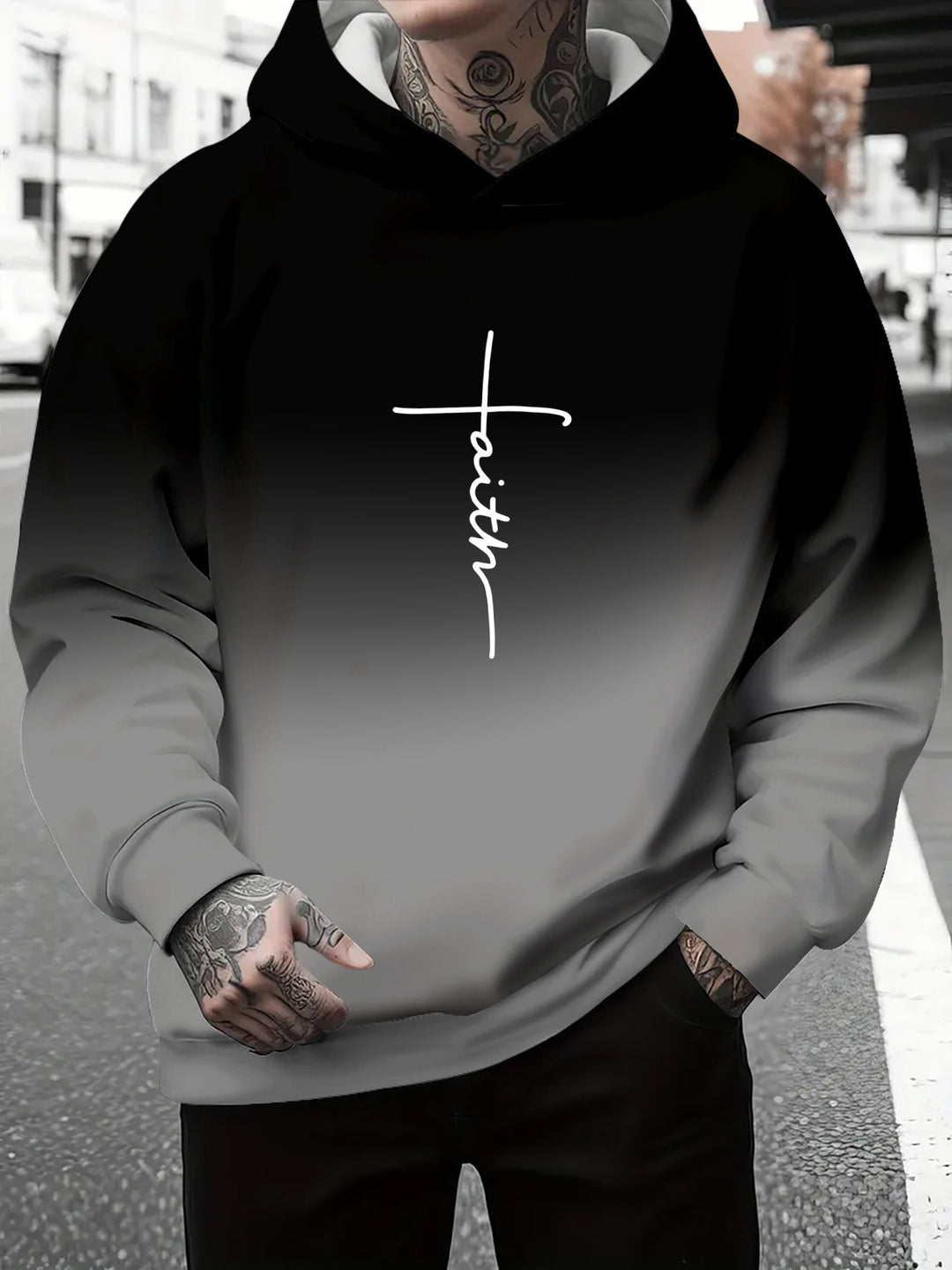 Herren Kapuzenpullover mit subtiler Farbverlauf-Optik und inspirierendem Schriftzug Aliams