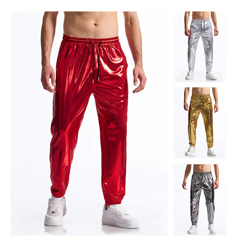 Herren Sportliche glänzende Jogginghose mit elastischem Bund und Reißverschluss-Taschen Aliams