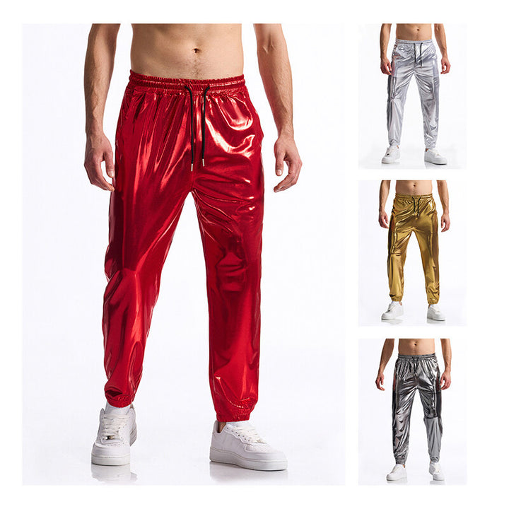 Herren Sportliche glänzende Jogginghose mit elastischem Bund und Reißverschluss-Taschen Aliams