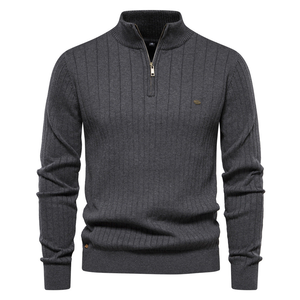 Herren Pullover mit eleganter Rippstruktur und halbem Reißverschluss Aliams