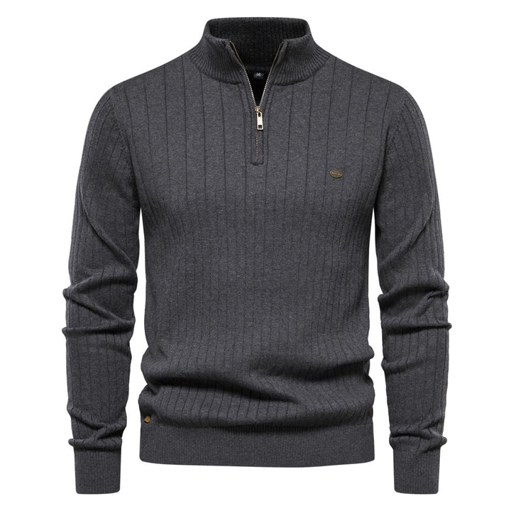 Herren Pullover mit eleganter Rippstruktur und halbem Reißverschluss Aliams