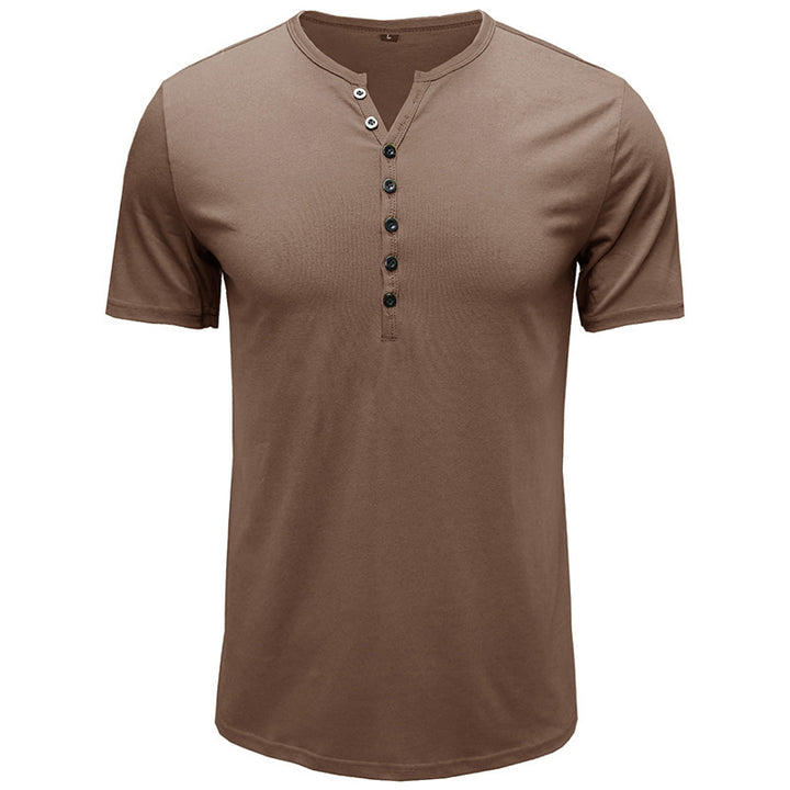 Herren Kurzarm Henley-Shirt mit modischem Knopfverschluss Aliams