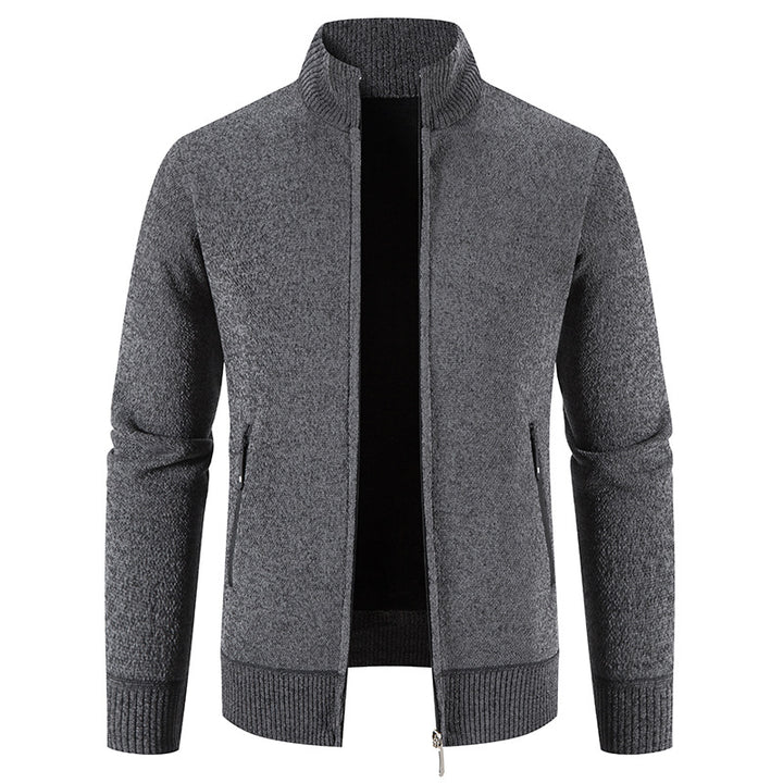 Herren elegante Strickjacke mit hohem Kragen und praktischen Reißverschlusstaschen Aliams