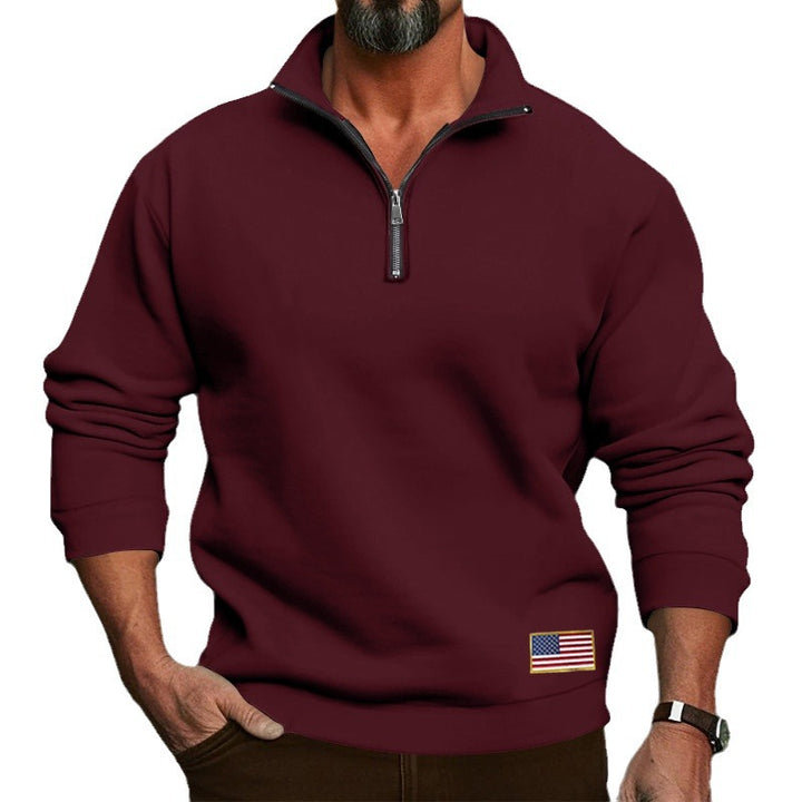 Herren Fleece-Pullover mit halbem Reißverschluss und Flaggenapplikation Aliams