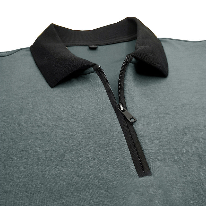 Herren Kurzarm Poloshirt mit Reißverschluss und kontrastierendem Kragen Aliams