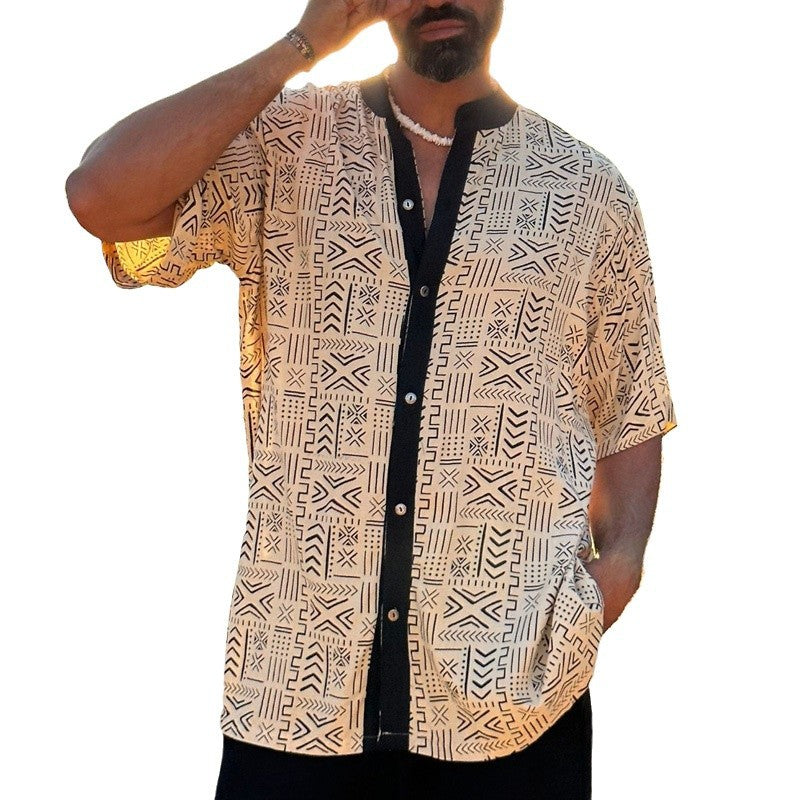 Herren Kurzarm-Hemd mit grafischem Muster Aliams