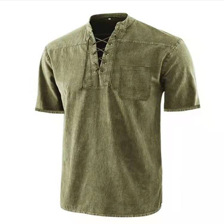 Herren Kurzarm Hemd mit modernem Schnürdesign und Brusttasche Aliams