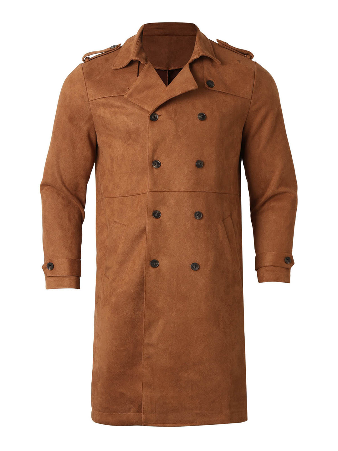 Herren Elegante Suede Trenchcoat mit doppelter Knopfleiste und praktischen Taschen Aliams