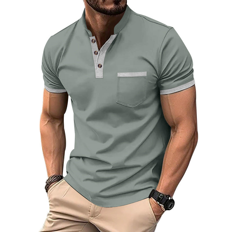 Herren Kurzarm-Henley-T-Shirt mit Button-Down-Kragen und Brusttasche Aliams