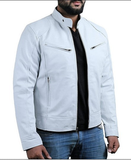 Herren klassische Lederjacke mit eleganten Innenfutter und Reißverschluss-Taschen Aliams