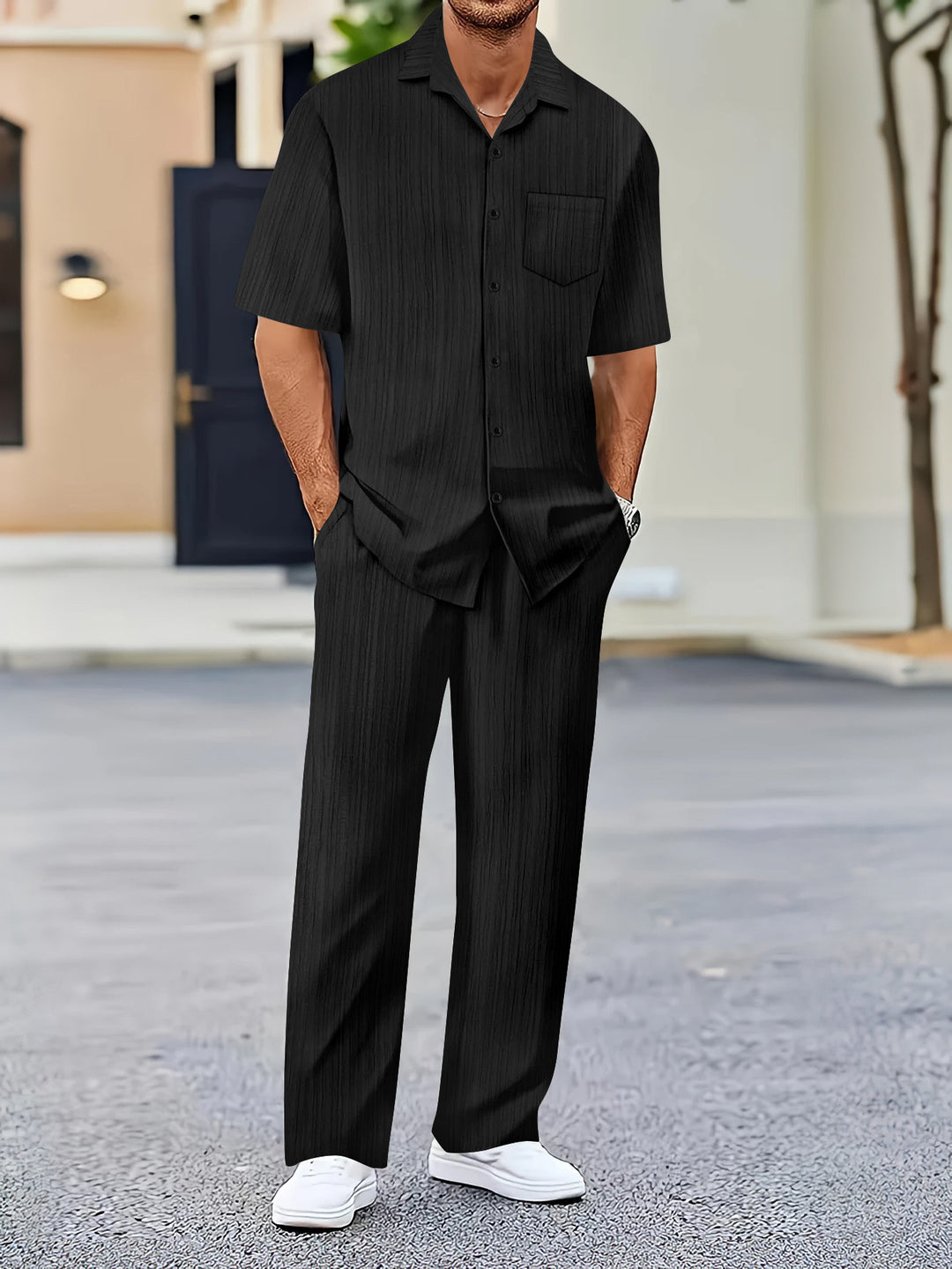 Herren Freizeitanzug mit eleganter Textur und praktischen Taschen Aliams