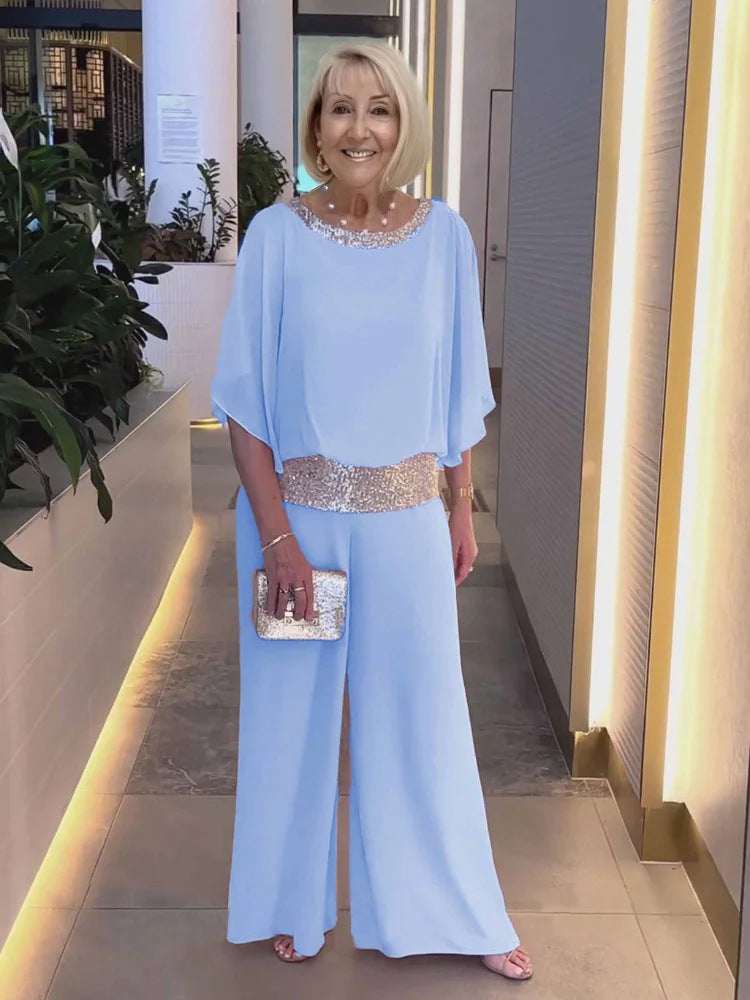 Damen eleganter und luftiger Overall mit glitzerndem Bund Aliams