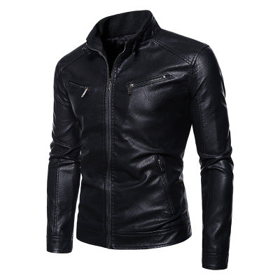 Herren Lederjacke mit modernem Stehkragen und innovativen Reißverschlusstaschen Aliams