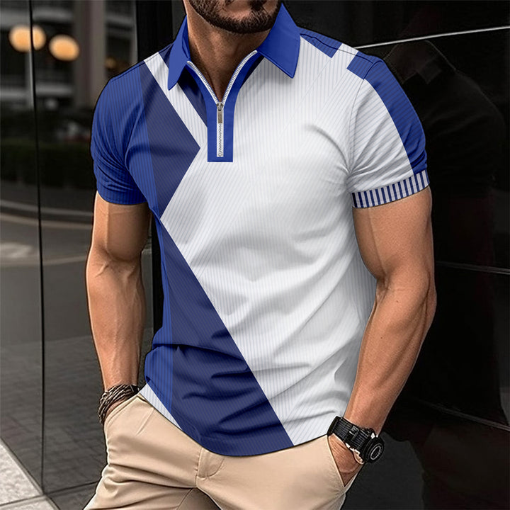 Herren Kurzarm Poloshirt mit modernem Grafikdesign und sportlichem Reißverschluss Aliams