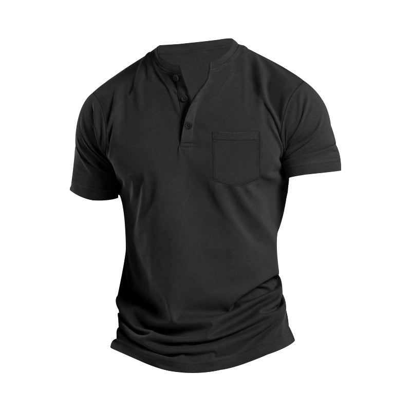 Herren Kurzarm-Henley-Shirt mit praktischer Brusttasche Aliams
