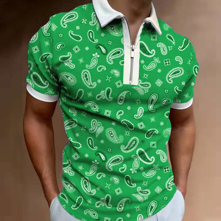 Herren Poloshirt mit modischem Paisley-Muster und Reißverschluss Aliams